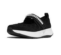 FitFlop Women's F-Mode Flow Crystal-Strap Quilted Mary Janes Flat, Black, 6.5 UK