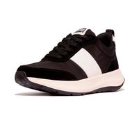 Fitflop Women's F-Mode Flow Fabric/Suede/Leather Flatform Sneakers Shoe, Black, 7 UK