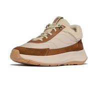FitFlop Women's F-Mode Flow Shearling-Mix Sneakers Lightweight Durable Ergonomic Sneakers w/Chunky Sole & All-Day Cushioning, Deep Tan/Camel Mix, 7.5
