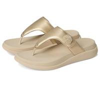 Fitflop Women's F-Mode GO BEADIE-Button ADJ. Flatform T/P Sandals, Platino, 4 UK