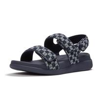 FitFlop Women's F-MODE GO Checkerboard-Denim Sandals with Back Strap & Cushioned Microwobbleboard Midsole - Adjustable Fit, Dark Denim, 8