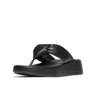 FitFlop Women's F-Mode Knot Soft-Leather Flatform Toe-Post Sandals Wedge, All Black, 6 UK