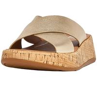 Fitflop Women's F-Mode Leather/Cork Flatform Cross Slide Flat Sandal, Platino, 8 UK