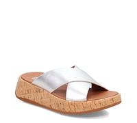 Fitflop Women's F-Mode Leather/Cork Flatform Cross Slide Flat Sandal, Silver, 5 UK