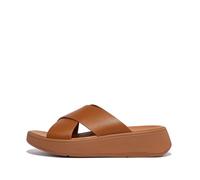Fitflop Women's F-Mode Leather Flatform Cross Slides Sandal, Light Tan, 4.5 UK