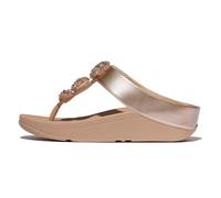 FitFlop Women's Fino Beadie-Button Metallic Toe-Post Sandals Wedge, Metallic Classic Beige, 7 UK