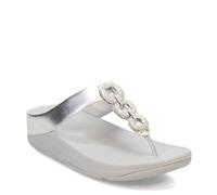 Fitflop Women's FINO Crystal-Chain M/Leather Toe-Post Sandals, Silver, 4 UK