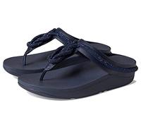 FitFlop Women's Fino Crystal-Cord Leather Toe Post Sandals Beige Slip On