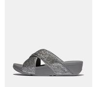 Fitflop Womens Fit Flop Lulu Crinkled-Shimmer Cross Sliders in Silver - Size UK 8