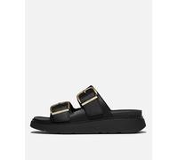 FitFlop Women's Gen-FF Buckle Two-Bar Leather Slides, Black, 9