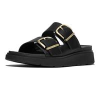 FitFlop Women's Gen-FF Buckle Two-Bar Leather Slides | Durable Casual Summer Sandals w/Arch Support & Cushioned Chunky Sole, Black, 10
