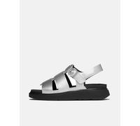 FitFlop Womens Gen-Ff Tumbled-Leather Fisherman Sandals, Silver, 8