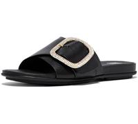 Fitflop Women's Gracie Crystal Maxi-Buckle Leather Slides Sandal, Black, 6 UK