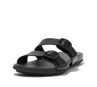 Fitflop Women's Gracie Rubber-Buckle Two-BAR Leather Slides Flat Sandal, All Black, 4 UK