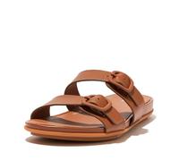 Fitflop Women's Gracie Rubber-Buckle Two-BAR Leather Slides Flat Sandal, Light Tan, 7 UK