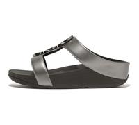 FitFlop Women's Halo Bead-Circle Metallic H-bar Slides Wedge Sandal, Pewter Black, 6 UK