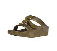 FitFlop Women's Halo Bead-Circle Metallic Toe-Post Sandals Wedge, Metallic Camo-green, 8 UK