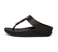 Fitflop Women's Halo Shimmer Toe-Post Sandals Wedge, Black, 4 UK