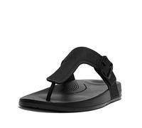 Fitflop Women's iQUSHION Adjustable Buckle FLIP-Flops Flat Sandal, All Black, 6 UK
