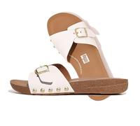 Fitflop Women's iQUSHION Adjustable Buckle Leather Slides Sandal, White, 8 UK