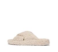 Fitflop Women's iQUSHION D-Luxe Padded Teddy Cross Slides Sandal, White, 9 UK