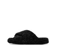 Fitflop Women's iQUSHION D-Luxe Padded Teddy Cross Slides Slipper, Black, 8 UK