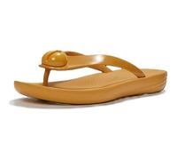 FitFlop Women's IQUSHION Glossy-Button Flip-Flops - Lightweight Summer Sandals with Cushioned Comfort, Arch Support & Grip, Turmeric, 8.5