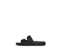 Fitflop Womens Iqushion Two-bar Buckle Slides All Black Rubber - Size UK 5