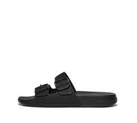 Fitflop Women's IQUSHION Two-BAR Buckle Slides Flat Sandal, All Black, 9 UK