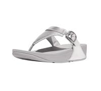 Fitflop Women's LULU Adjustable Metallic-Leather Toe-Post Sandals, Silver, 5 UK