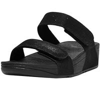 FitFlop Womens Lulu Adjustable Shimmerlux Slides Polyester All Black Sandals 5 UK