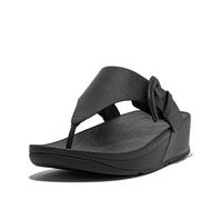 Fitflop Women's LULU Covered-Buckle RAW-Edge Leather Toe-Thongs Sandal, Black, 5 UK