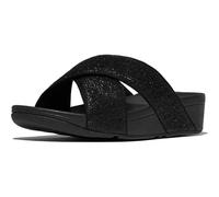 FitFlop womens Lulu Crinkled-shimmer Cross Slides, Metallic Black, 4 UK