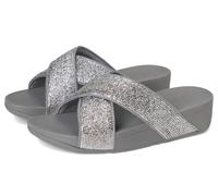 FitFlop Women's Lulu Crinkled-Shimmer Cross Slides Wedge Sandal, Silvereen, 4 UK