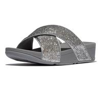 FitFlop Women's Lulu Crinkled-Shimmer Cross Slides Wedge Sandal, Silvereen, 5 UK