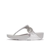Fitflop Women's LULU Crystal-Buckle M/Leather Toe-Post Sandals, Silver, 7 UK