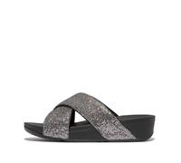 Fitflop Women's LULU Glitterball Cross Slides Sandal, Silver, 7 UK