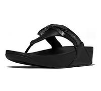 Fitflop Women's LULU Glitz-Bow Leather Toe-Post Sandals, Black, 8 UK