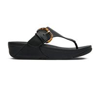 Fitflop Womens Lulu Resin Buckle Leather Toe-Post Flats Sandals Black
