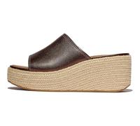 FitFlop Women's Platfforms Espadrille Metallic-Leather Wedge Slides Sandal, Metallic Chocolate Brown, 9 UK