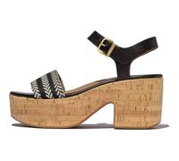 FitFlop Women's Platfforms V-Weave/Cork Heeled Ankle-Strap Sandals Wedge, Black, 5 UK