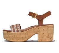 FitFlop Women's Platfforms V-Weave/Cork Heeled Ankle-Strap Sandals Wedge, Deep Tan, 4 UK