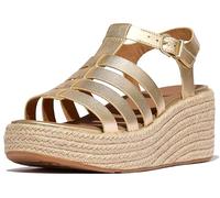 Fitflop Women's Platform Espadrilles Leather Fisherman Wedge Sandals, Silver, 6