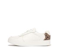 FitFlop Womens Rally Snakeprint-Backtab Leather Panel Trainers Urban White/Classic Beige 4