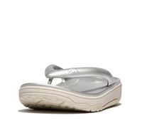 Fitflop Women's RELIEFF Metallic Recovery Toe-Post Sandals Flip-Flop, Silver, 8 UK