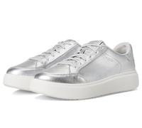 FitFlop Womens Rtg Metallic-Leather Sneakers, Silver, 8.5