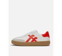 FitFlop Womens The Dash T-Toe Leather Trainers - Urban White/Rich Red E06 - Urban White/Rich Red E06 - UK6 EU39 US8