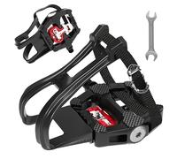 FitHeart Joy SPD Bike Pedals with Toe Cages, 9/16'', Dual Function with Straps and Clip, Alloy Spindle for Indoor Exercise Cycling Spin Mountain Road Bikes, Peloton, Schwinn, Sunny Bikes