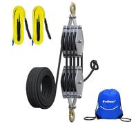 FITHOIST Block and Tackle 4400LBS Breaking Strength Heavy Duty Pulley, 65 Ft Rope Pulley, 7:1 Lifting Power Pulley System, Pulley Hoist with 2 Pcs 8 Ft Lift Sling(Black)
