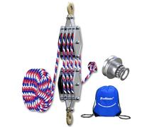 FITHOIST Colorful Block and Tackle 2200 lbs, 4400 LBS Breaking Strength Heavy Duty Pulley, 65 Ft 3/8" Rope Pulley, 7:1 Lifting Power Pulley System, Pulley Hoist (Red & Blue)